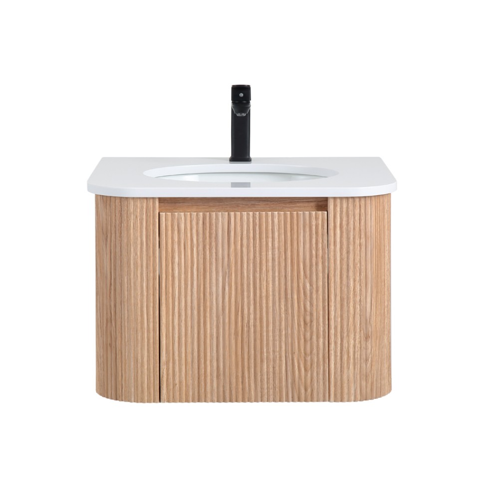 24 Inch Wall Mounted Bathroom Vanity with Sink Curved Design Wave Texture