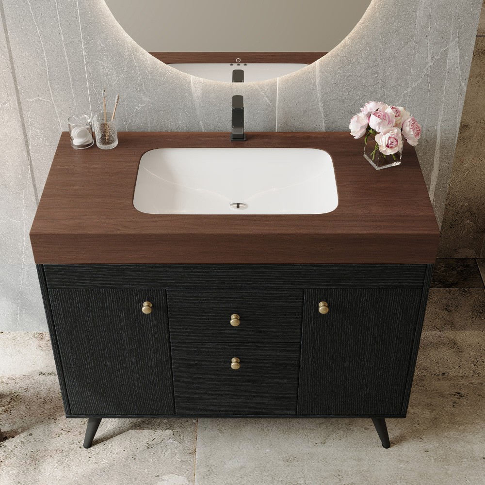 36″ Modern Bathroom Vanity w/ Sintered Stone Top, Ceramic Sink & Smart Storage