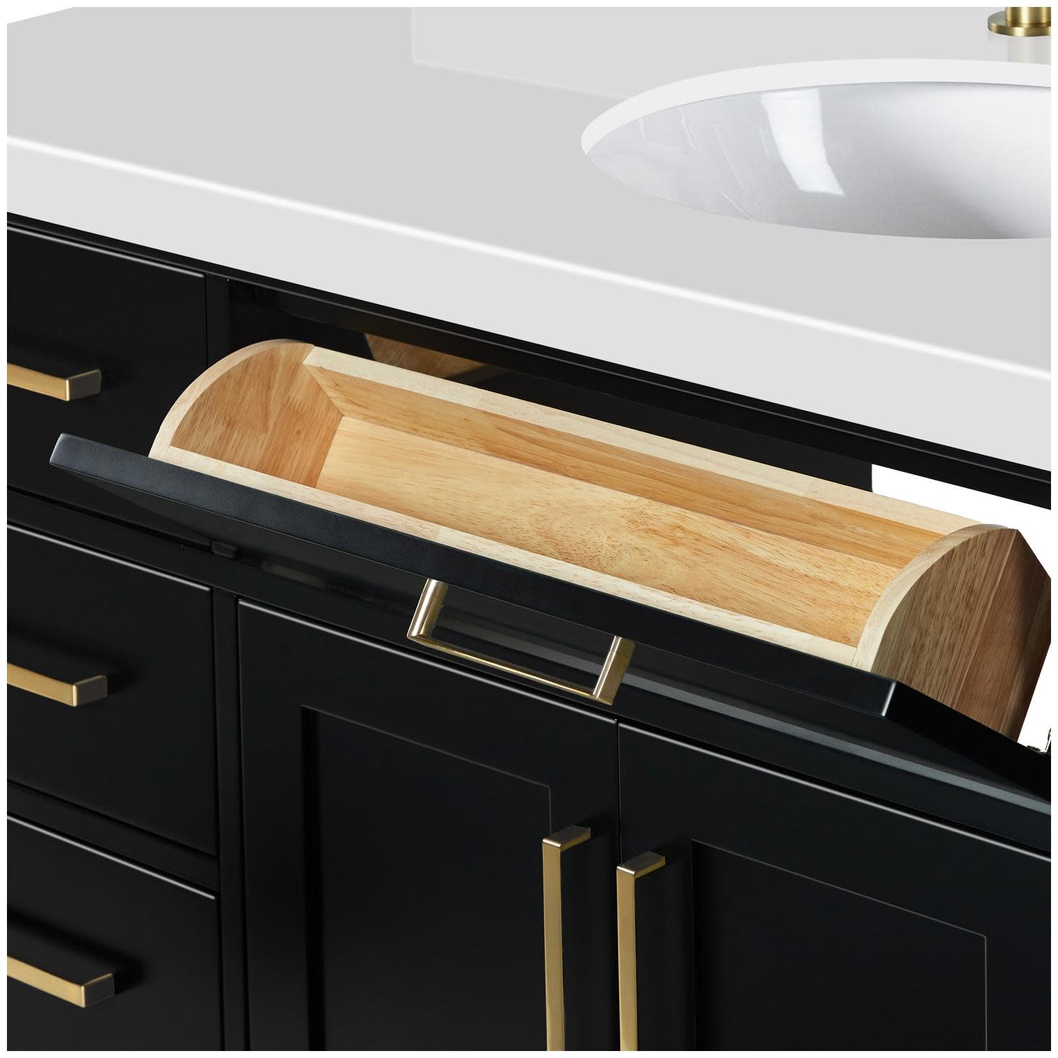 Ariel T055SWQOVO Hepburn 55″ – Black / Pure White Quartz Top / Satin Brass