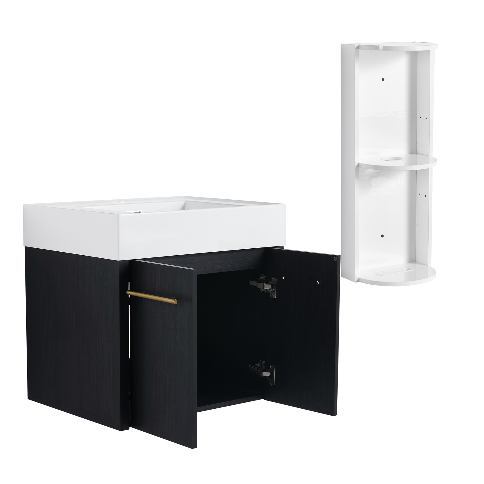 24In Plywood Wall-Mounted Bathroom Vanity W/Resin Sink Doors + Side Storage Rack