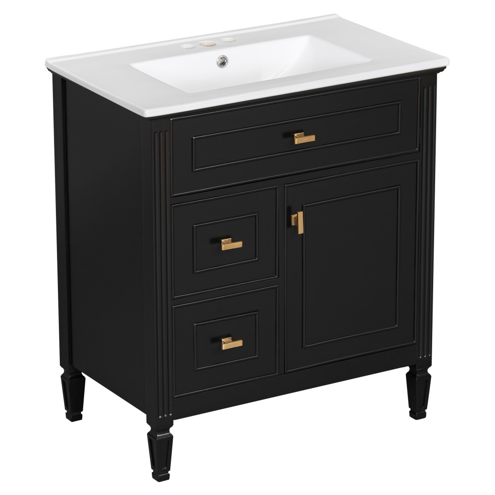 30″ Bathroom Vanity with Sink, Bathroom Vanity Cabinet with One Flip Drawer