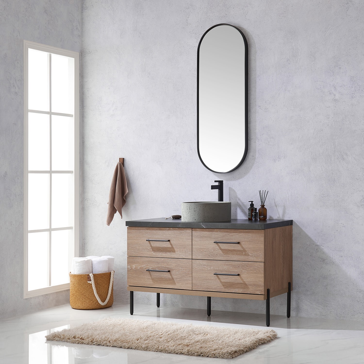 Miseno MV-705148R Trento 48″ – North American Oak / Black