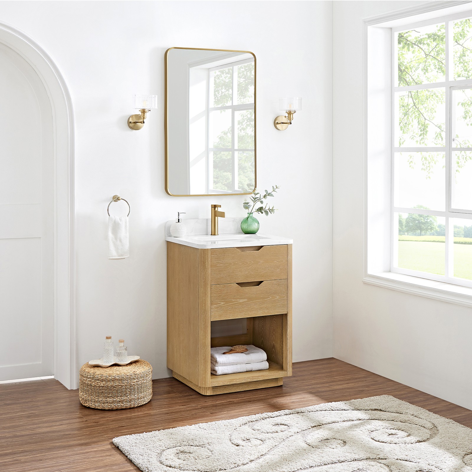 Harbin 24″ Single Bath Vanity in Washed Ash Grey with White Grain Stone Top