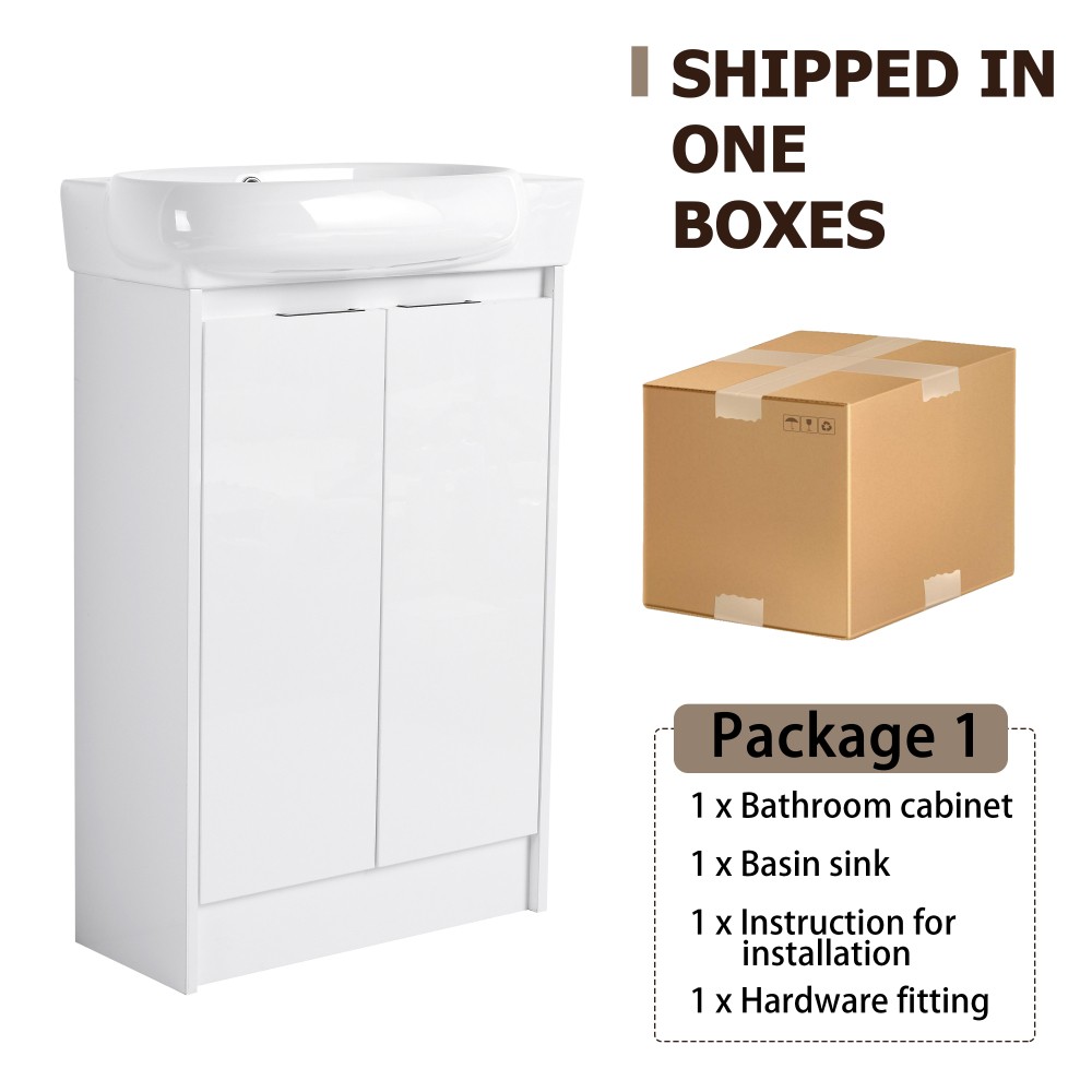 Freestanding Bathroom Vanity with Sink, Storage Shelf, and Soft-Close Doors