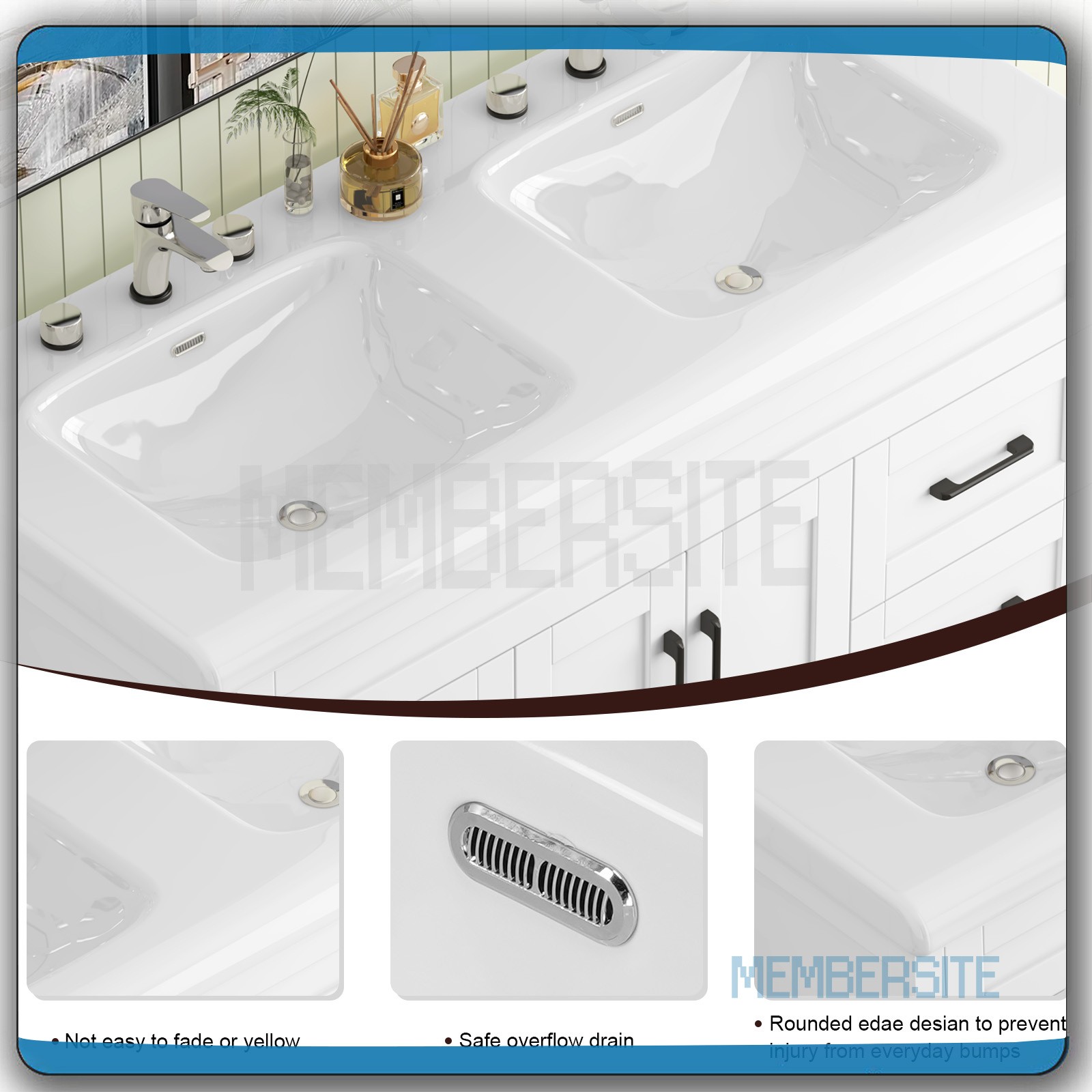 47.3″ Bathroom Vanity w/Double Ceramic Sinks Storage Cabinet Vanity Freestanding