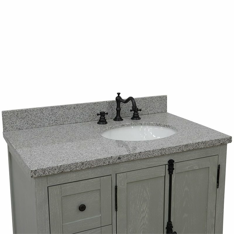 Plantation Solid Wood Vanity with Right Oval Sink in Gray Ash