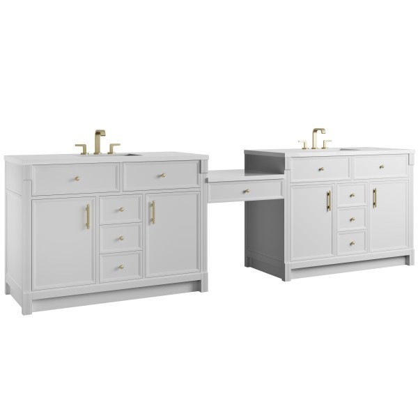 120″ James Martin Bellshire 660-VMC120-BW-3WZ Dual Vanity Cabinet White Zeus Top