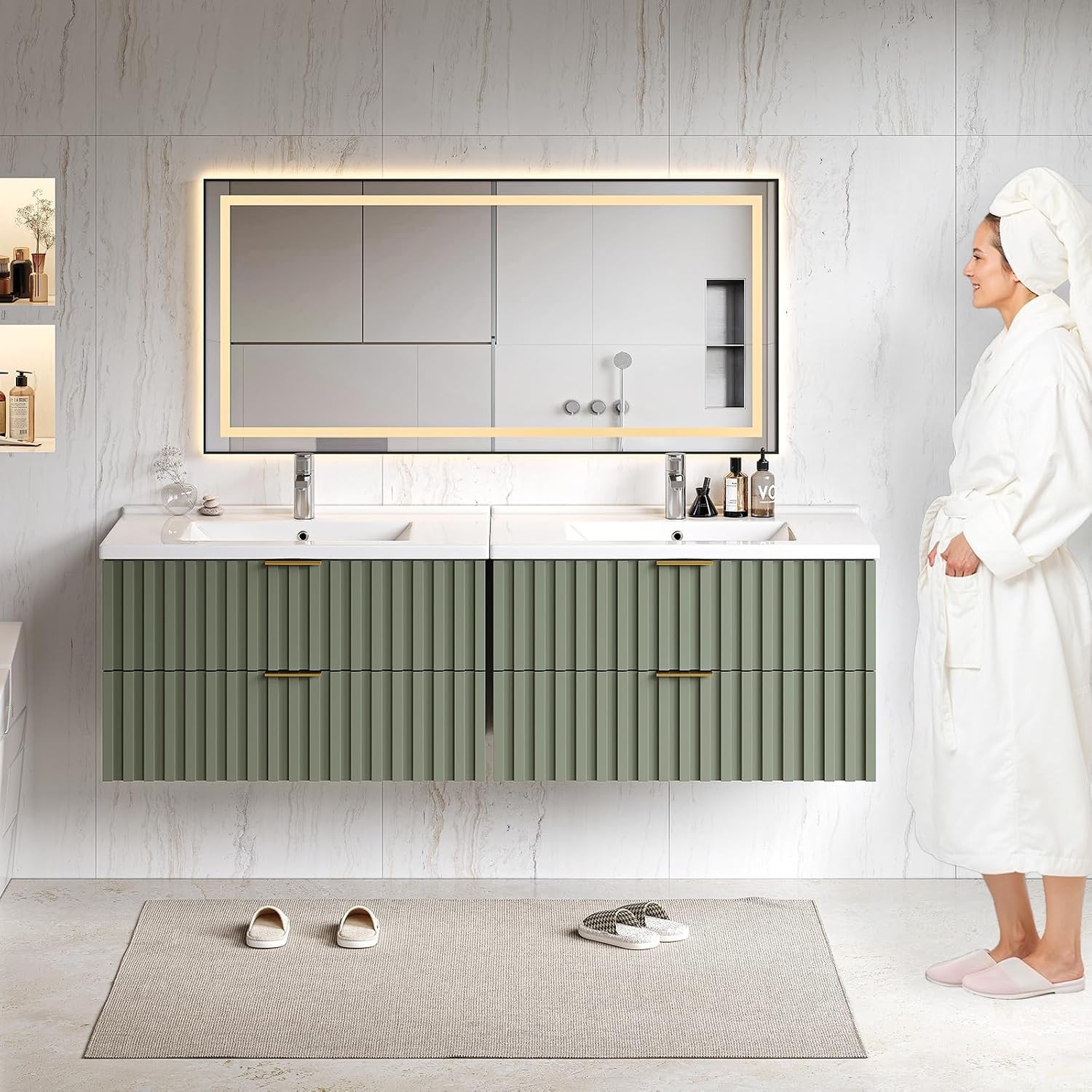 30 Inch Bathroom Vanity with Sink Combo Floating Bathroom Vanity with 2 Fluted