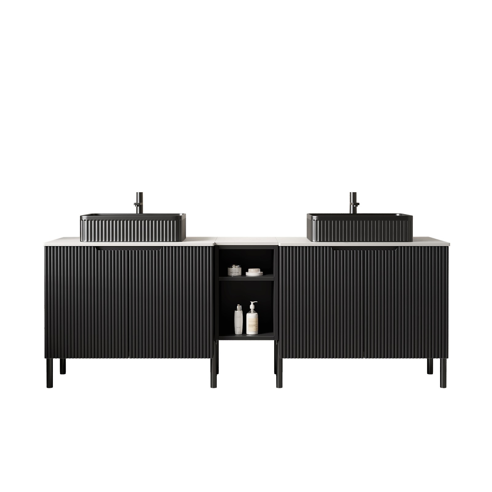 72″ Freestanding Double Bathroom Vanity with 2 Sinks Black Carrara White