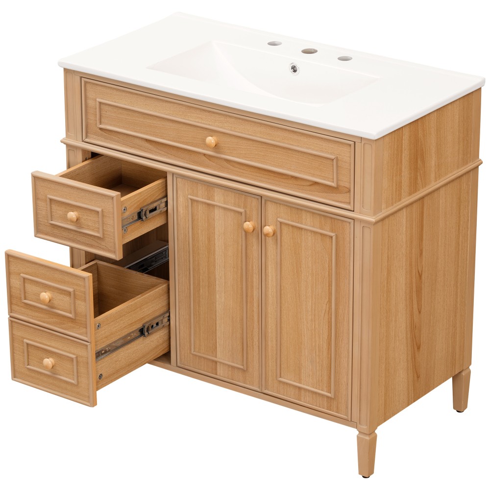 36″ Bathroom Vanity with Sink Wood Vanity Cabinet with Flip-Out Drawer 3 Drawers