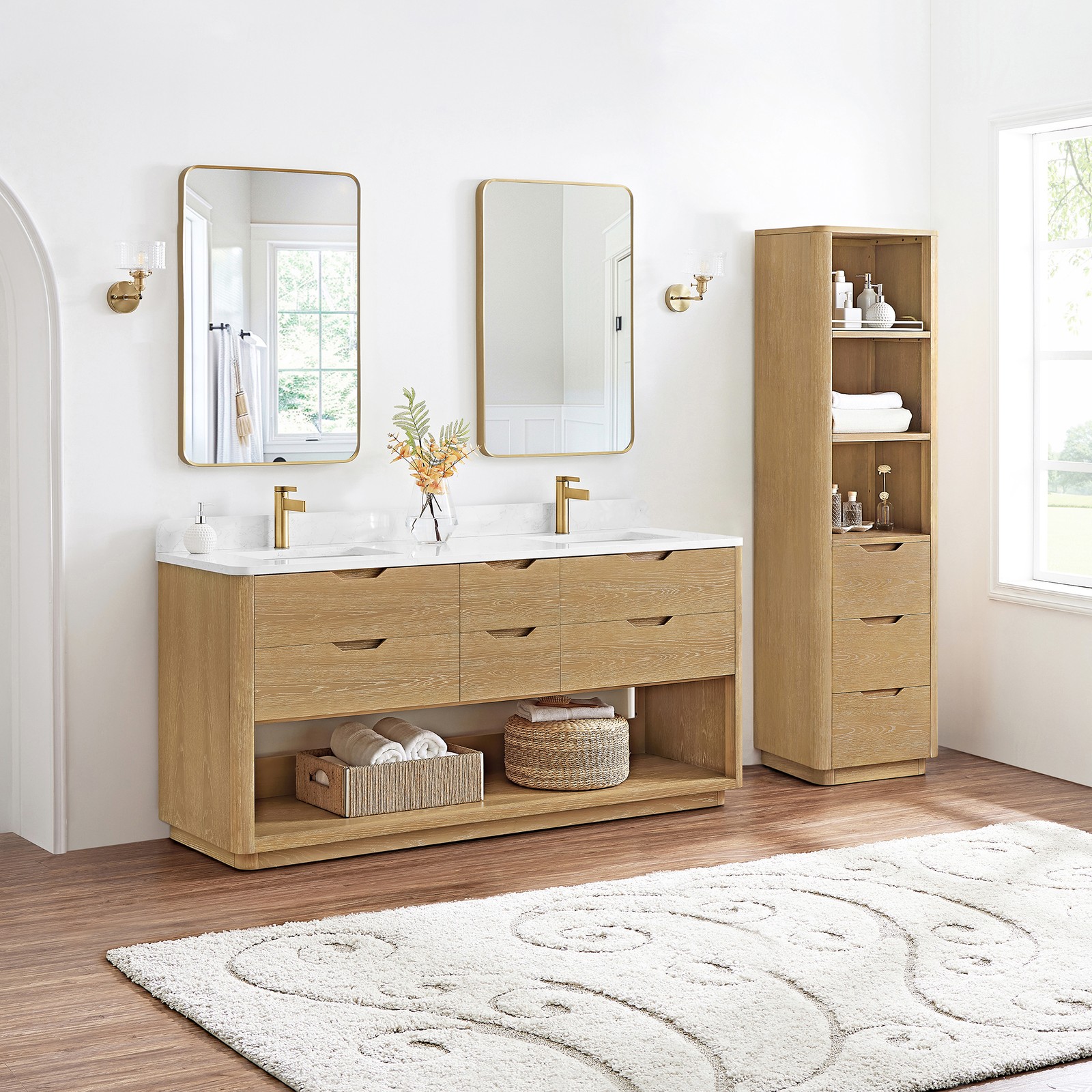 Harbin 72″ Double Bath Vanity in Washed Ash Grey with White Grain Stone Top