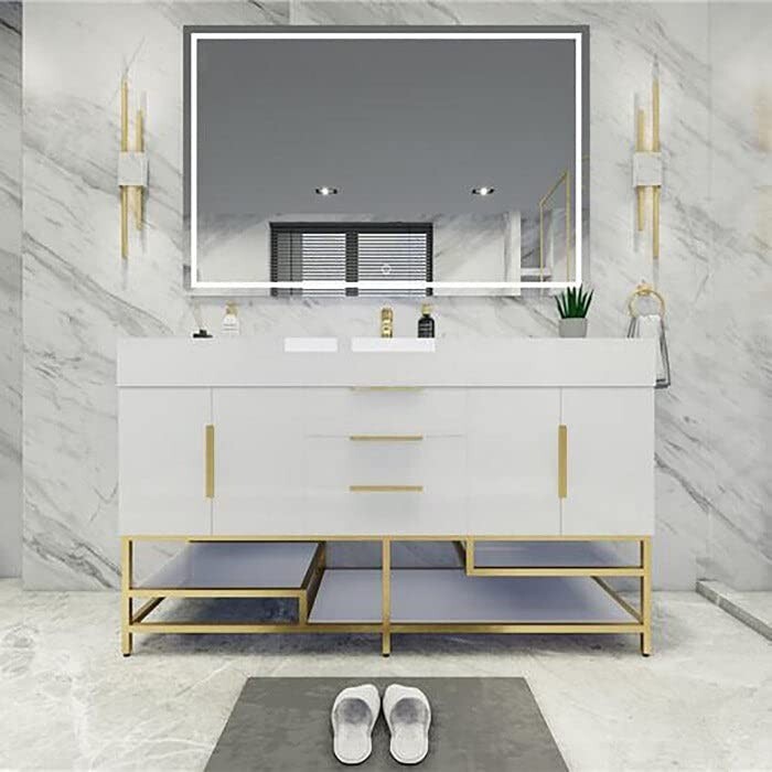 60″ Bathroom Vanity Cabinet with Acrylic Sink and Aluminum Alloy Frame, Drawers