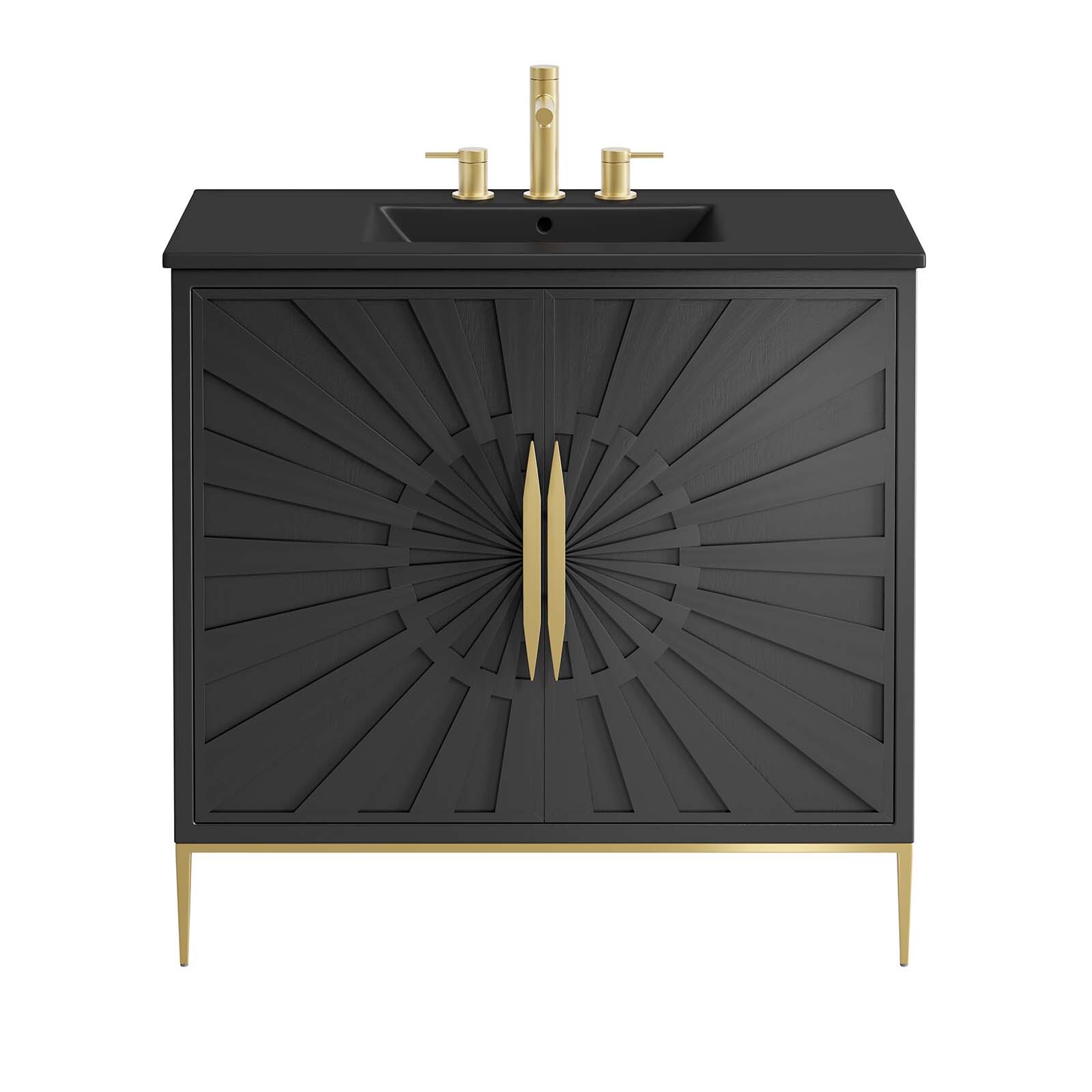 Modway Awaken 36″ Bathroom Vanity Cabinet in Black Black With Ceramic Sink Basin