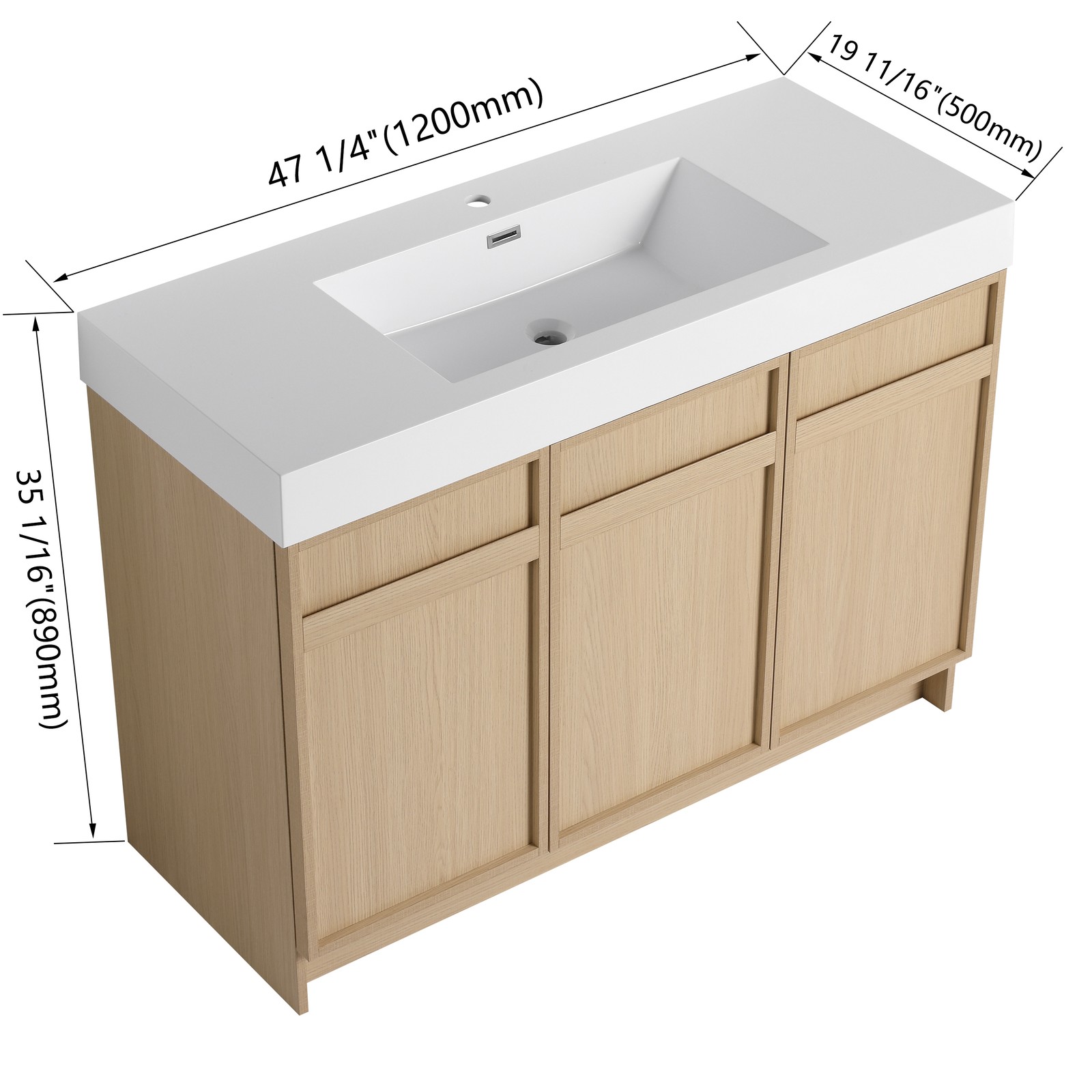 48inch Plywood Double Sink Bathroom Vanity Cabinet W/ 3 Doors White Resin Sink