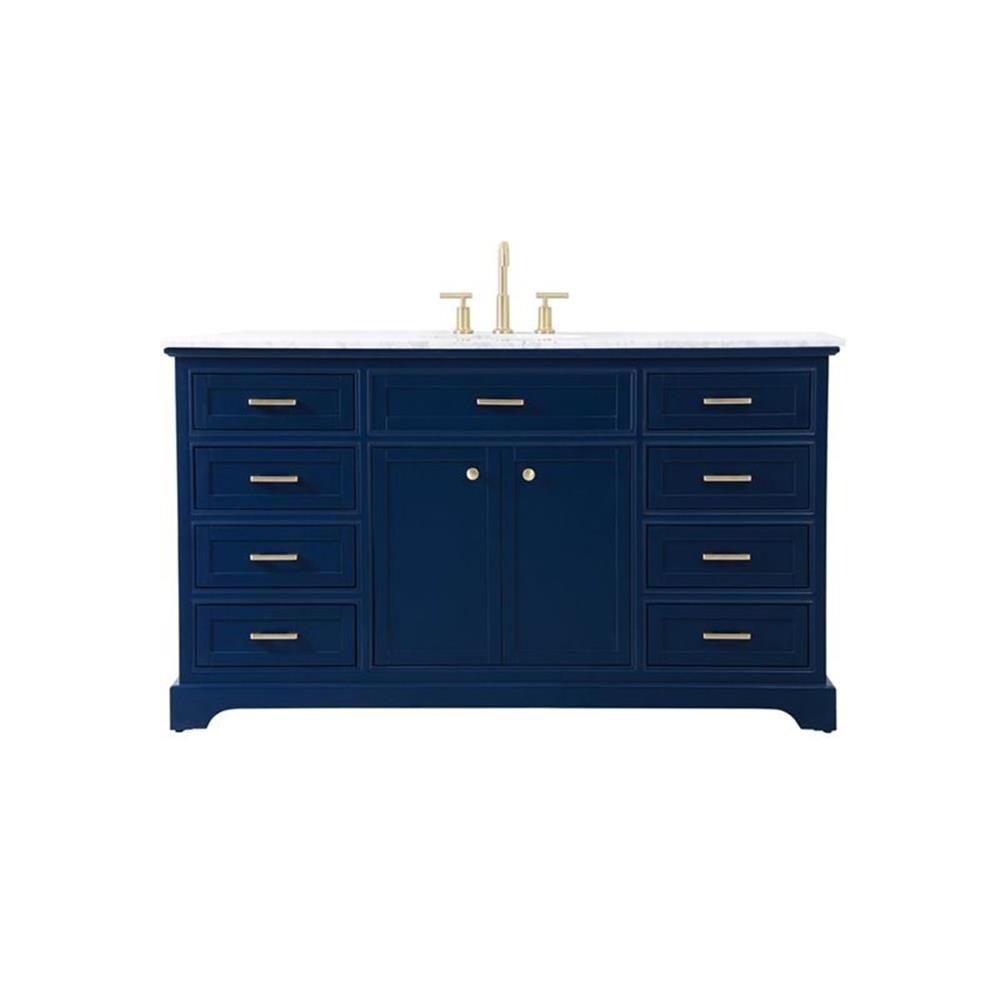Elegant Decor Americana 60″ Metal MDF Marble Single Bathroom Vanity in Blue