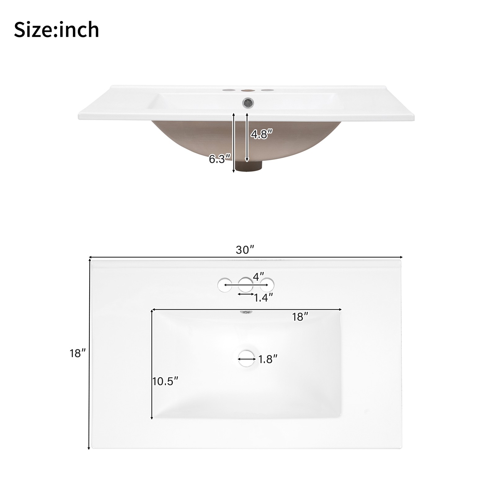 30″ Bathroom Vanity w/Ceramic Sink, Modern Storage Cabinet w/Soft-Close Doors