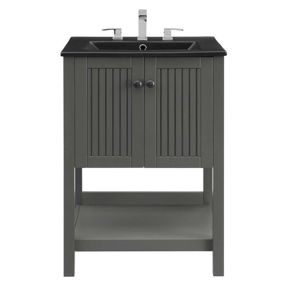 Modway Steam 24″ Modern Wood/Ceramic Bathroom Vanity in Gray/Black