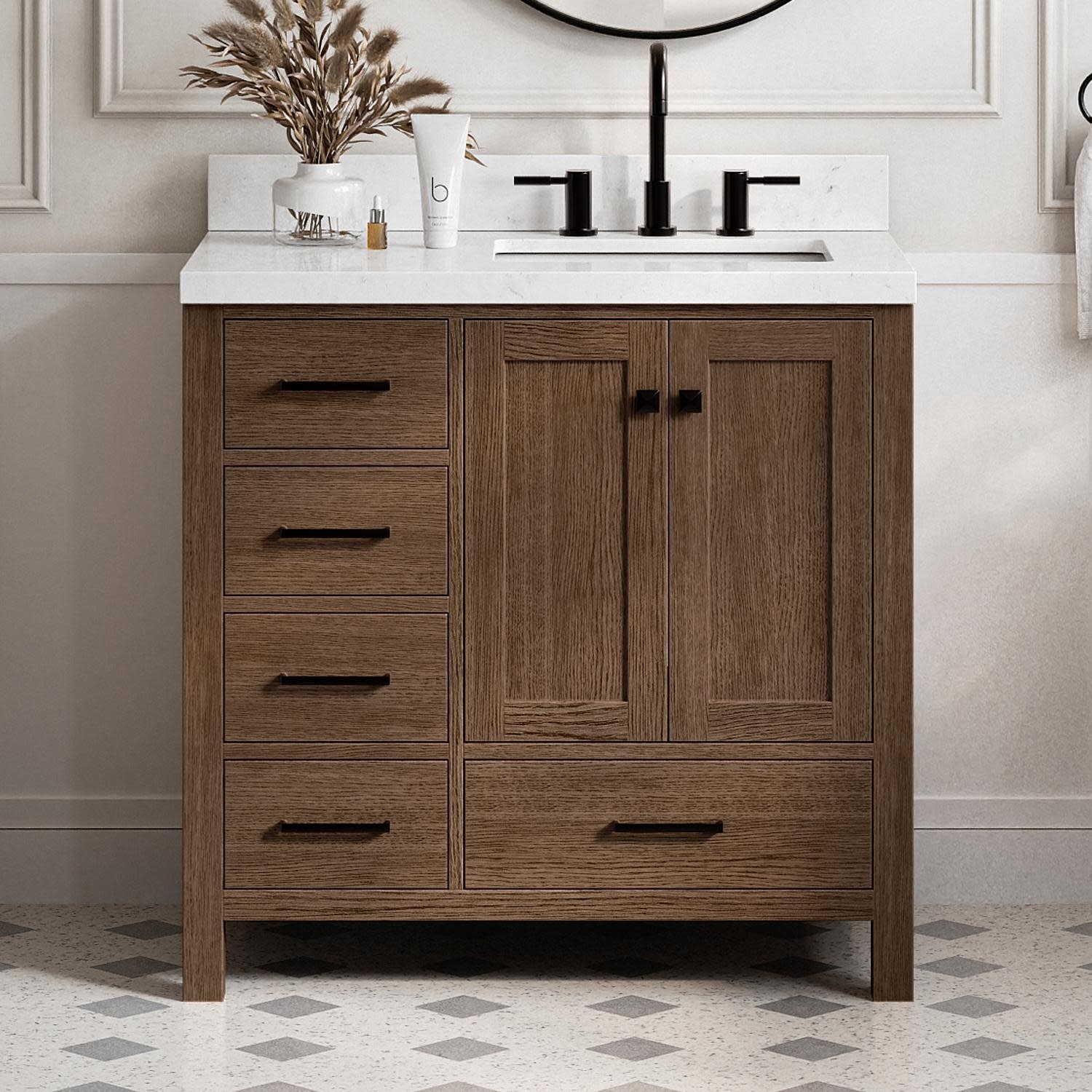 Ariel A036S-R-BC Cambridge 36″ Single – Brown Oak / Satin Brass Hardware