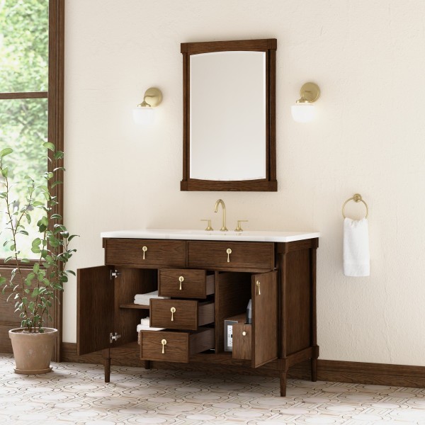 48″ James Martin Kinnsden D680-V48-SBK-3WZ Vanity Cabinet White Zeus Top