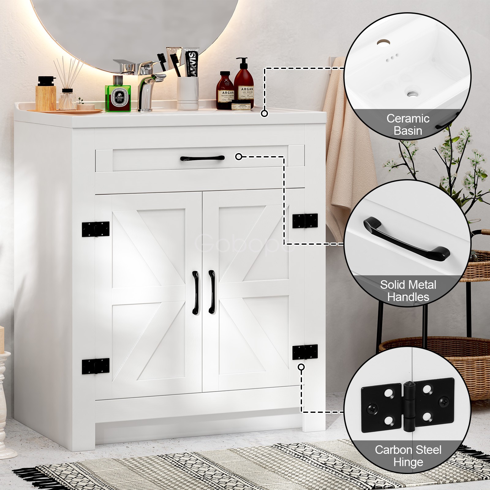 Freestanding Bathroom Vanity w/ Ceramic Sink & Soft-Close Door Storage Cabinet