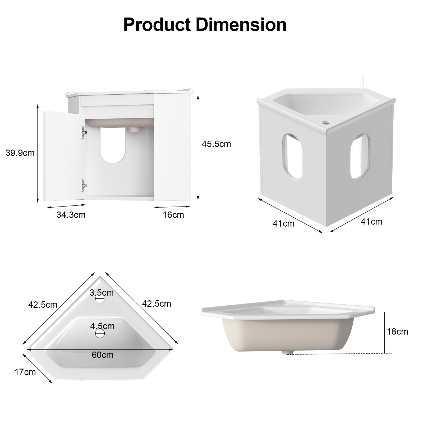 24″ Corner Bathroom Vanity Sink Cabinet Wall Mount Floating for Small Bathroom