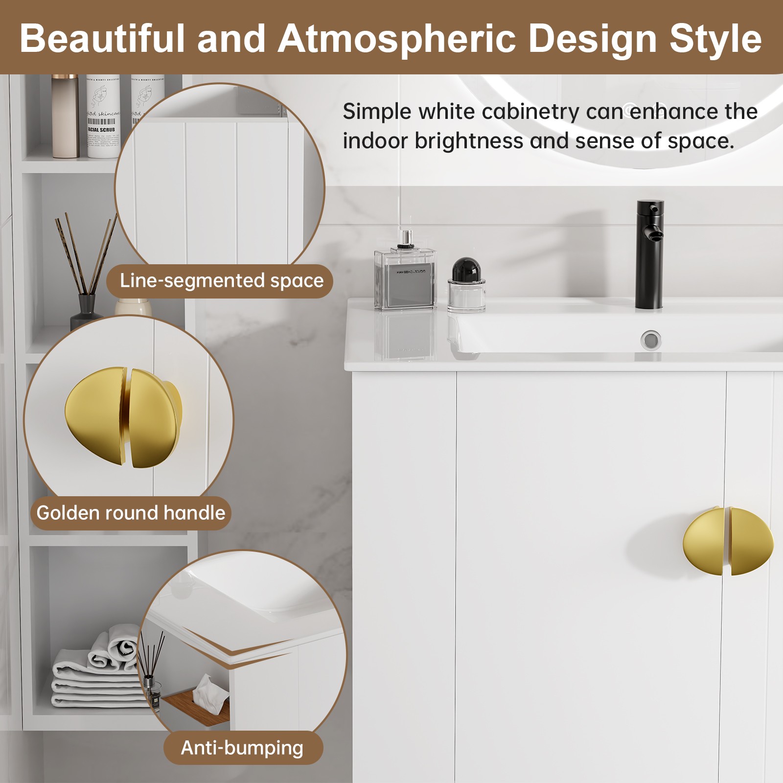 30″ White Bathroom Vanity Wall Mounted Cabinet with Ceramic Sink No Faucet
