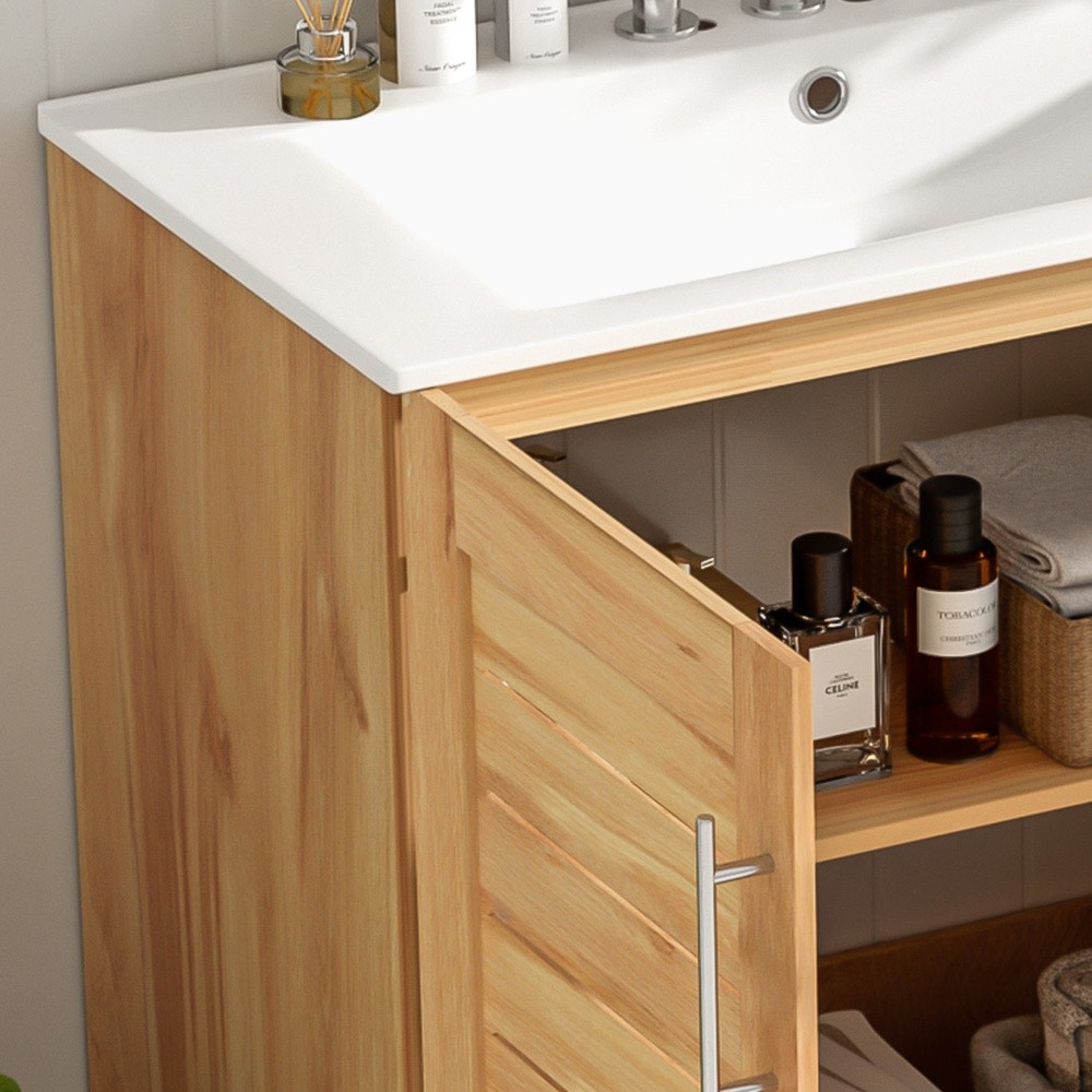 Bathroom Vanity with Ceramic Sink Features 2 Doors and Ample Storage Space