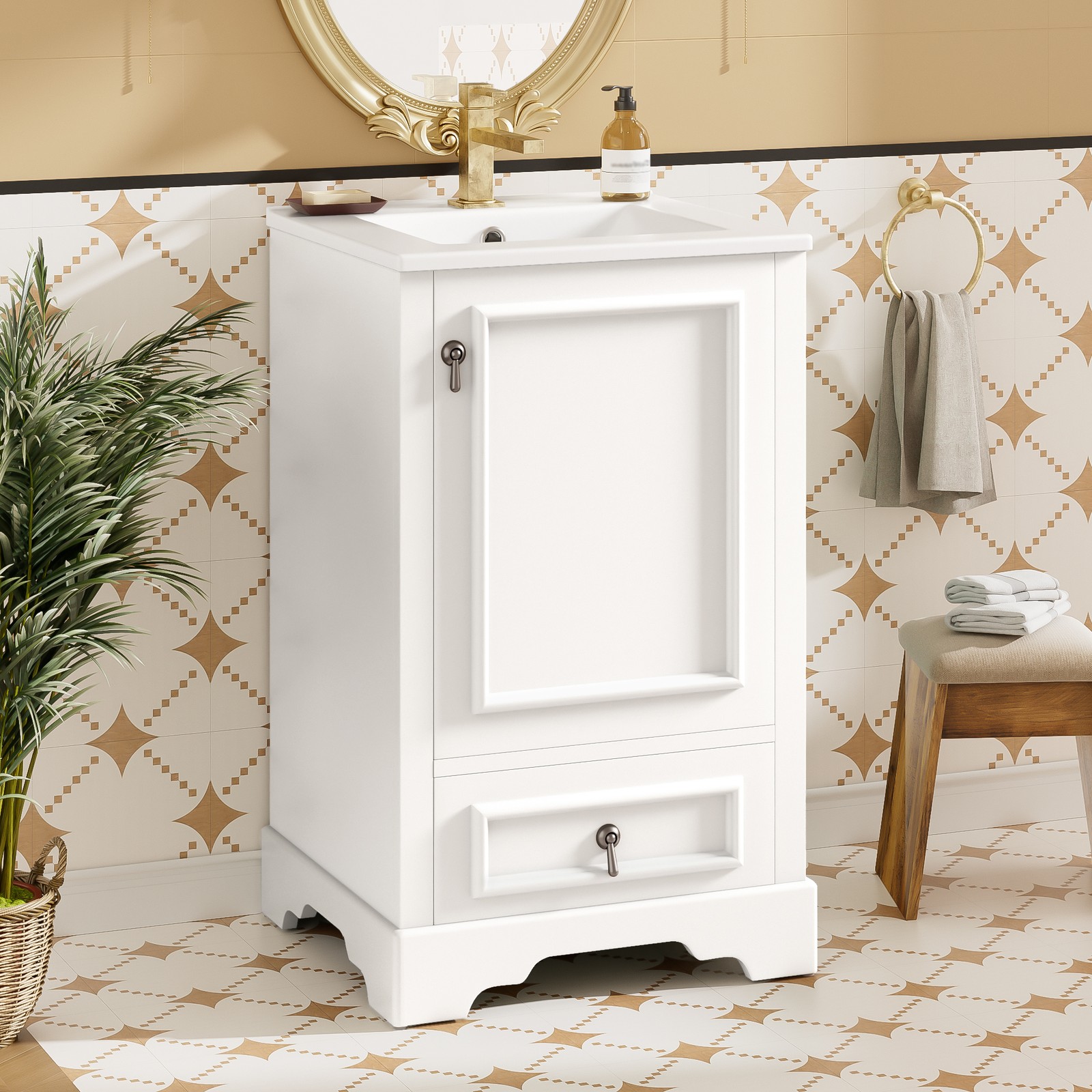 20″ Bathroom Vanity with Ceramic Sink Modern Storage Cabinet w/Soft Close Door