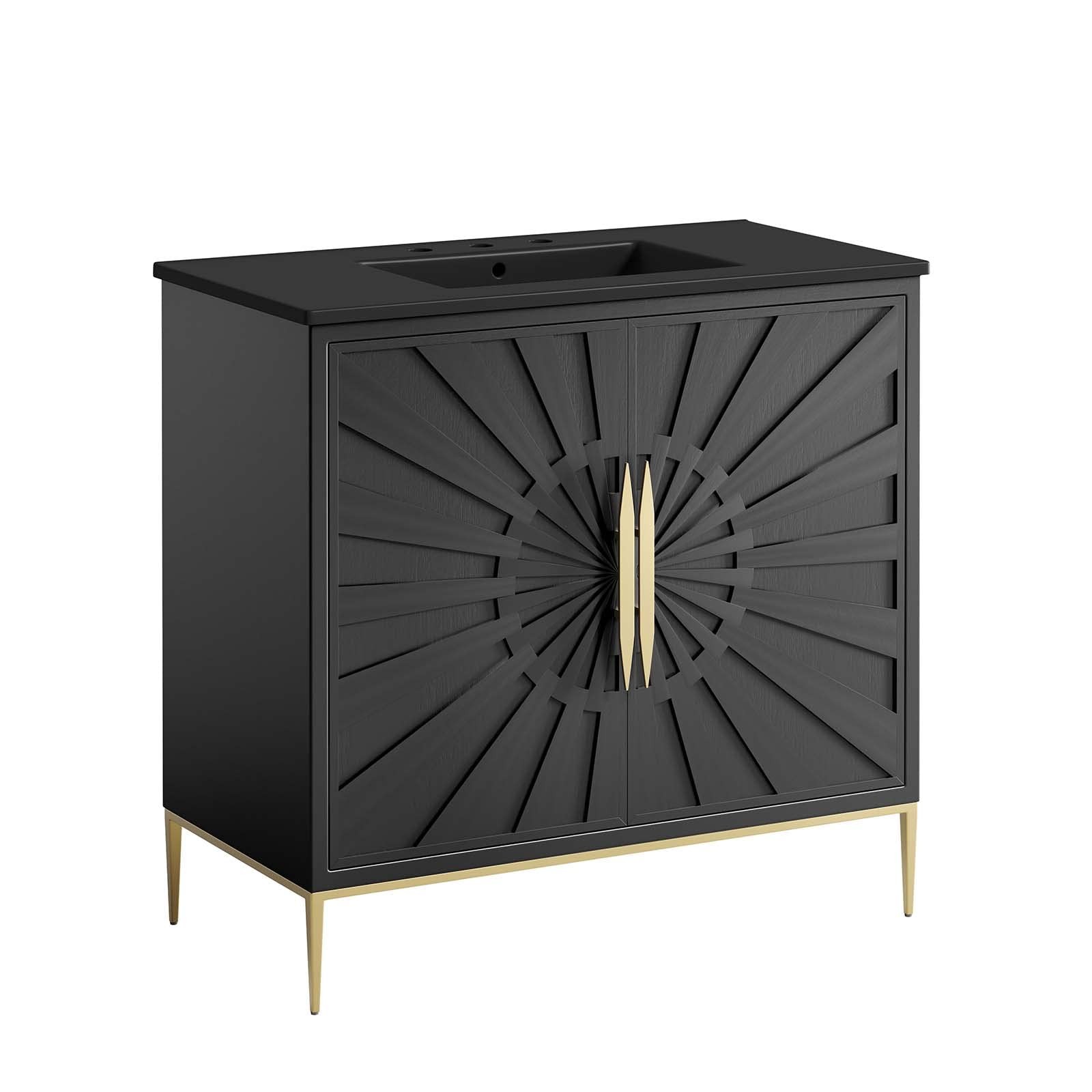 Modway Awaken 36″ Solid Wood and MDF Bathroom Vanity in Black