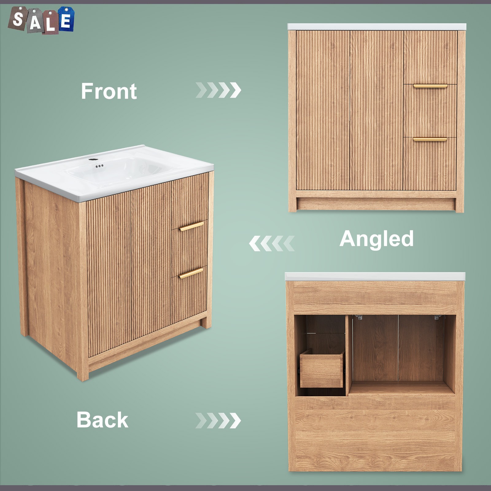 31 Inch Vanity Wood Bathroom Vanity Cabinet W/ Countertop Ceramic Sinkl
