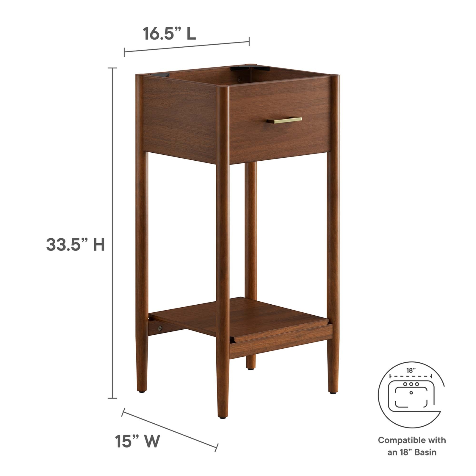 Zaire 18″ Bathroom Vanity Cabinet (Sink Basin Not Included) in Walnut