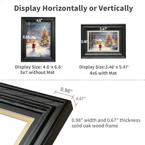 Picture Frame Matted to 4×6 – Thickened and Widened, Mortise & Tenon, 5×7 Black
