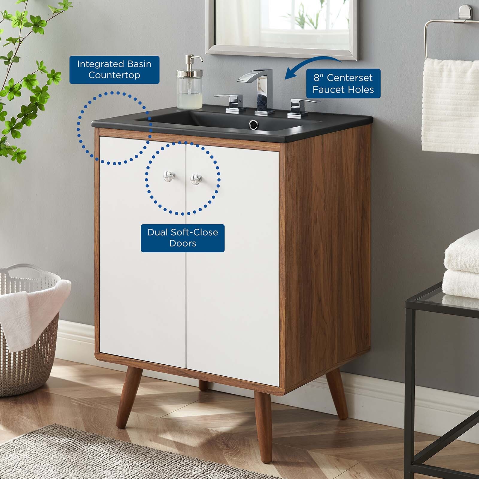 Modway Transmit 24″ Bathroom Vanity In White Black