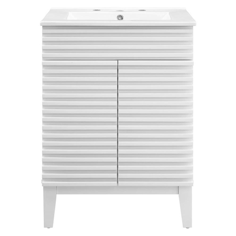 Bowery Hill Contemporary Wood Bathroom Vanity in White Finish