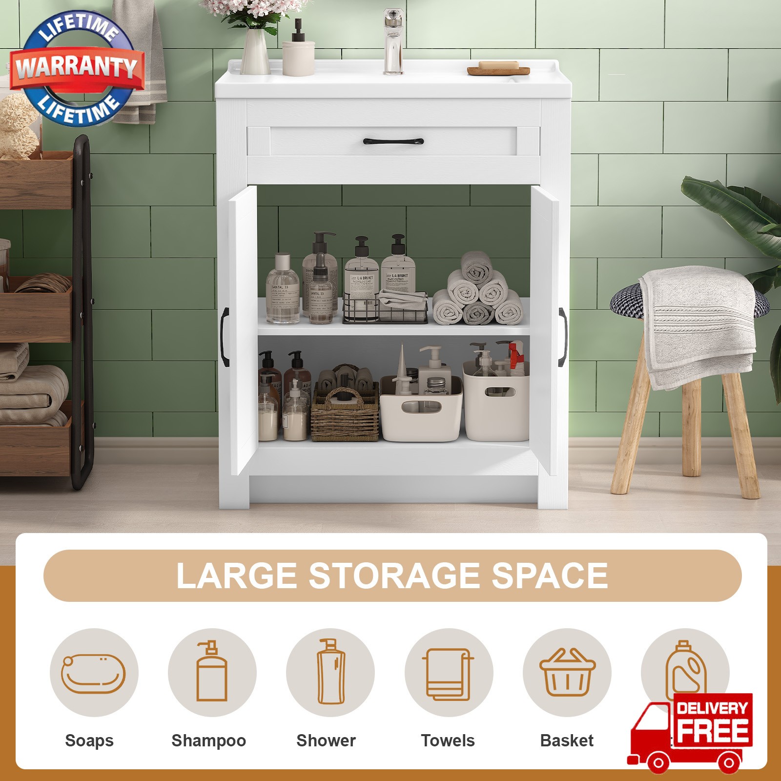 31″ Modern Bathroom Vanity w/Ceramic Sink,Storage Cabinet w/Soft Close Doors