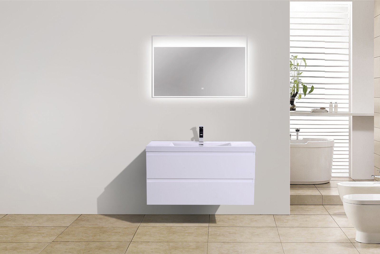BOHEMIA LINA 42″ WALL MOUNTED BATH VANITY WITH REINFORCED ACRYLIC SINK MOB42