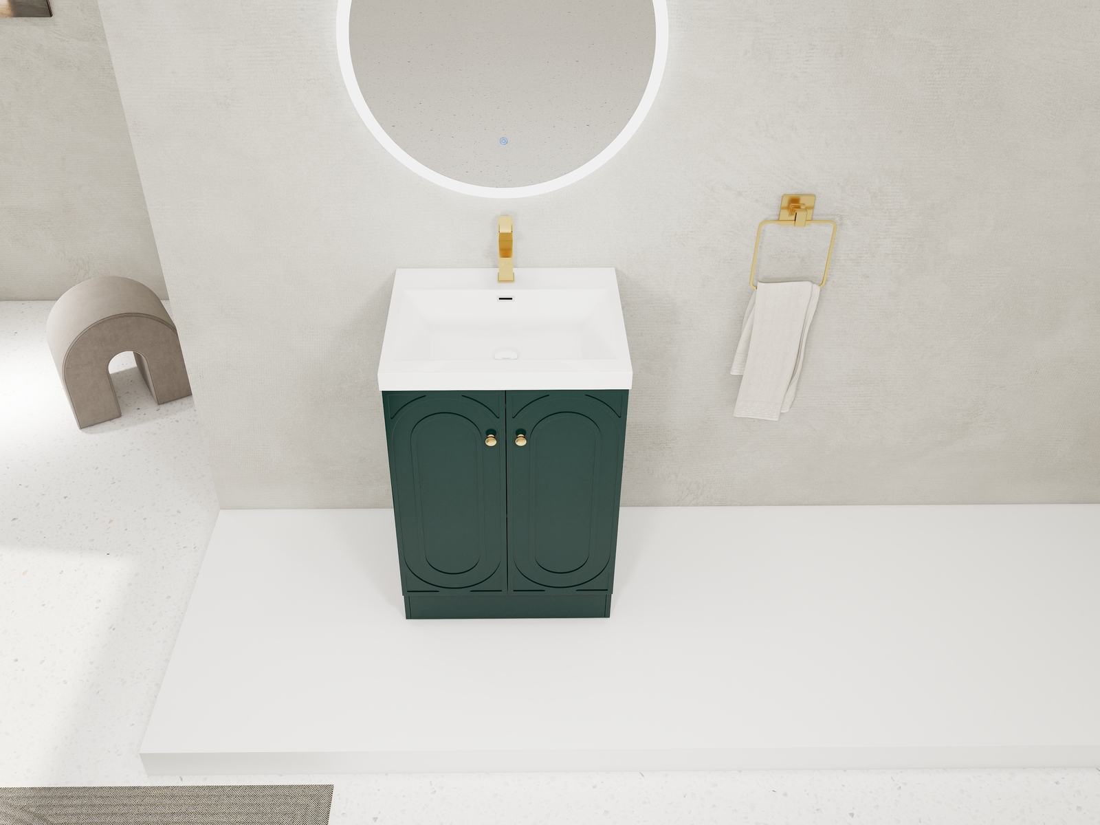 24 inch Plywood Freestanding Bathroom Vanity Cabinet Dark Green Resin Sink Basin