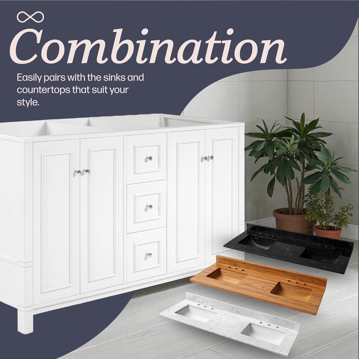 Williamsburg 60 Inch Double Sink Bathroom Vanity – Freestanding Cabinet Witho…