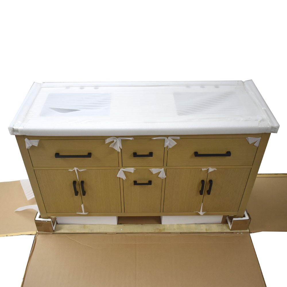 NEW Kohler Kresla 60″ Bathroom Vanity Cabinet Light Oak Double Sink Quartz Top