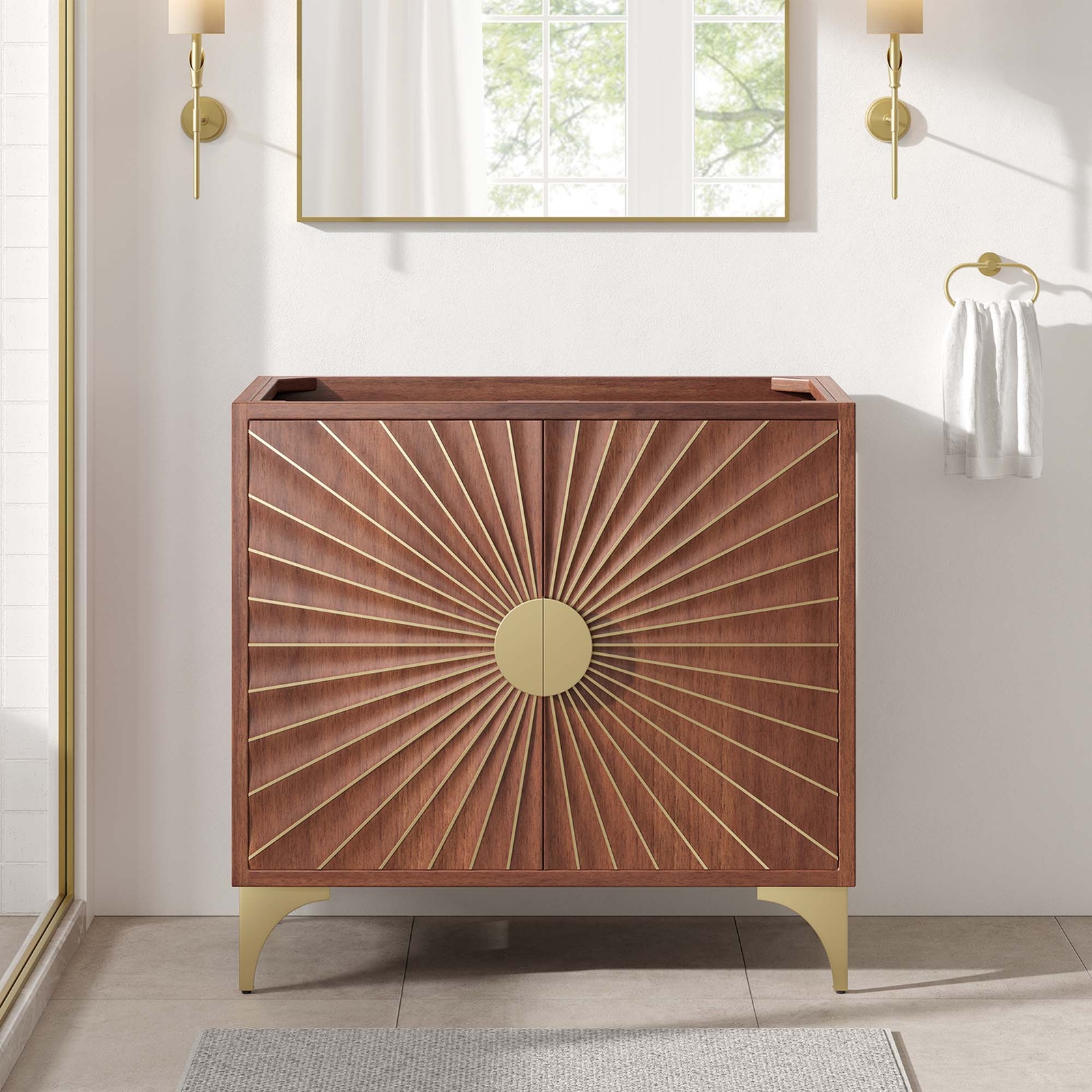 Modway Daylight 36″ Bathroom Vanity Cabinet in Walnut – Sink Basin Not Included