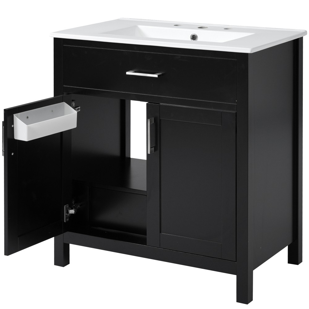 NEW 30″ Bathroom Vanity Ceramic Sink Soft Close 2 Doors 1 Drawer Storage Cabinet