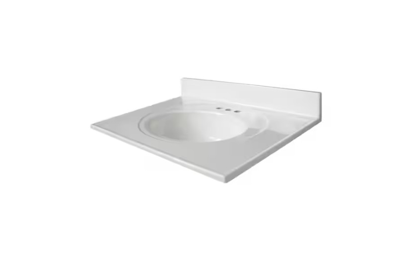 Glacier Bay 31 in. W x 22 in. D Cultured Marble White Round Single Sink Vanity T