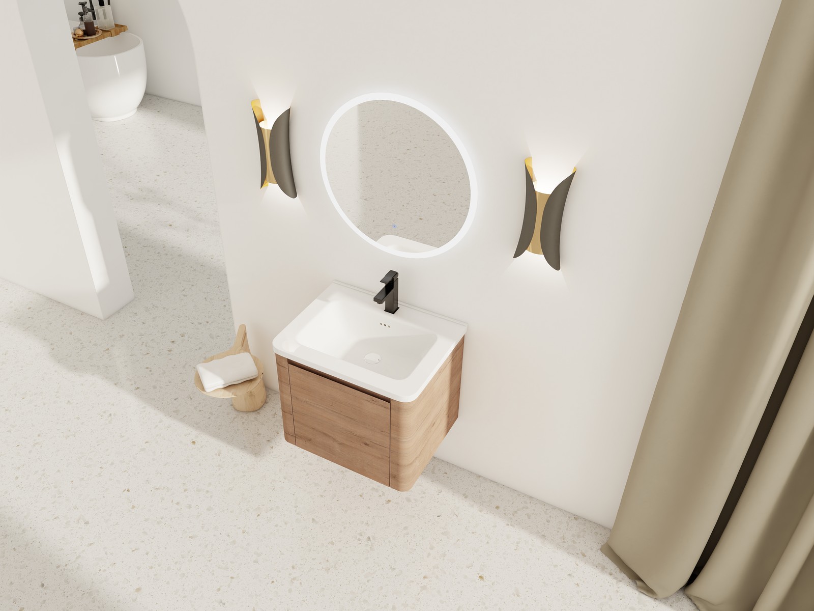 24in Plywood Wall Mounted Bathroom Vanity W/ White Ceramic Sink For Small Space