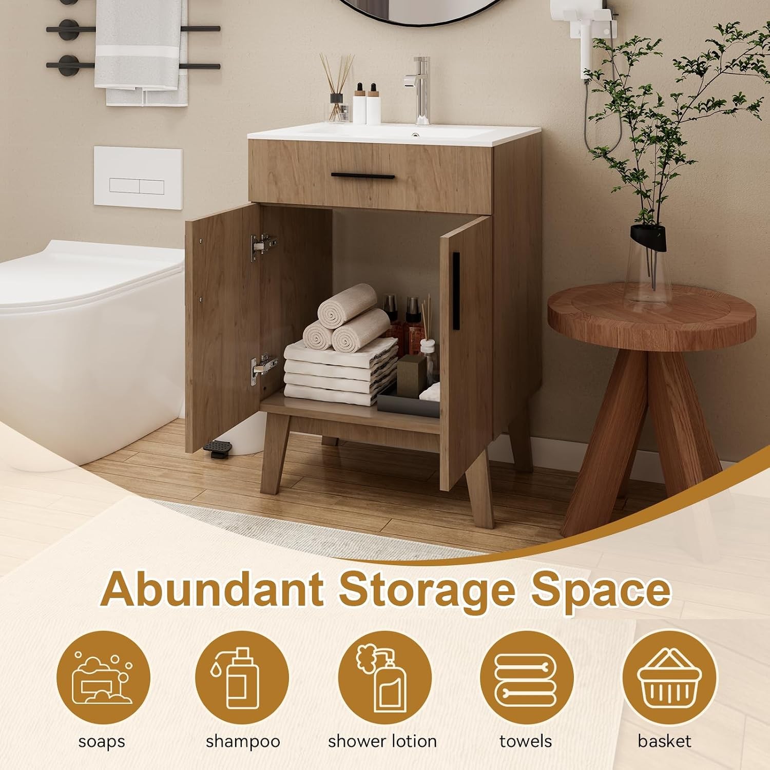 24″ Bathroom Vanity with Sink Vanity Combo with Two Soft Close Cabinet Doors