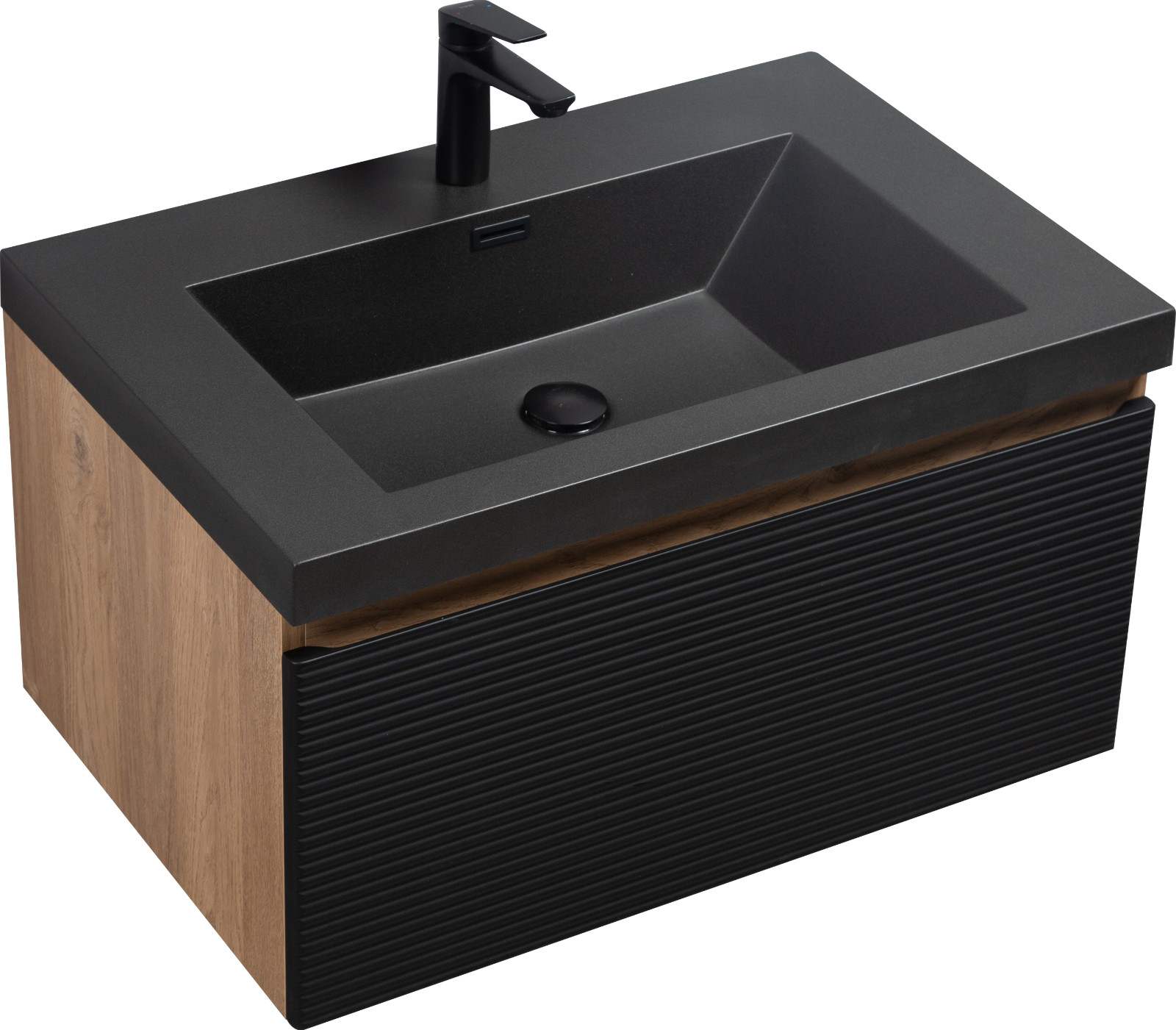 30” Bathroom vanity set floating vanity oak and black quartz sands basin top