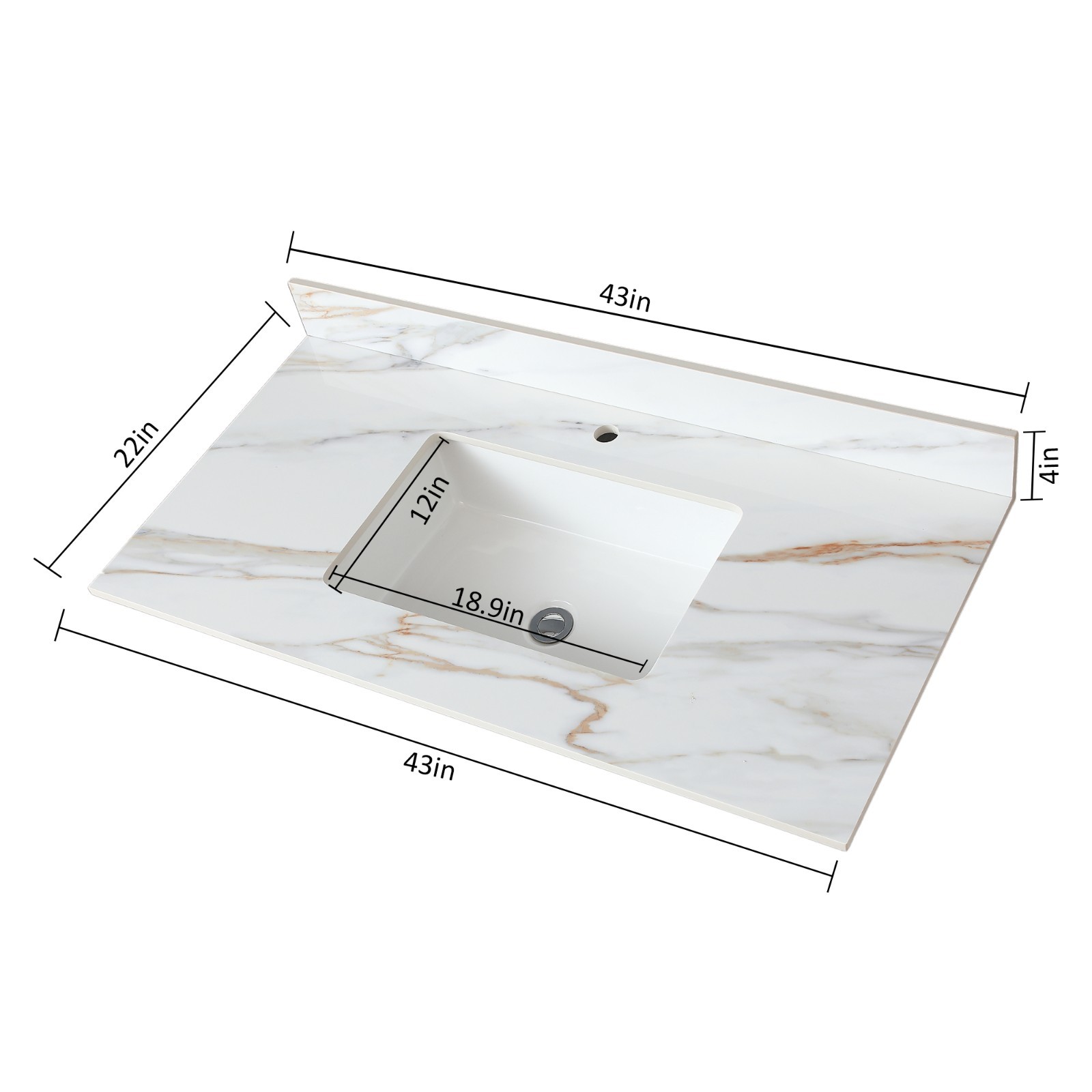 43″ Marble Vanity Top with Undermount Sink & Backsplash Carrara White