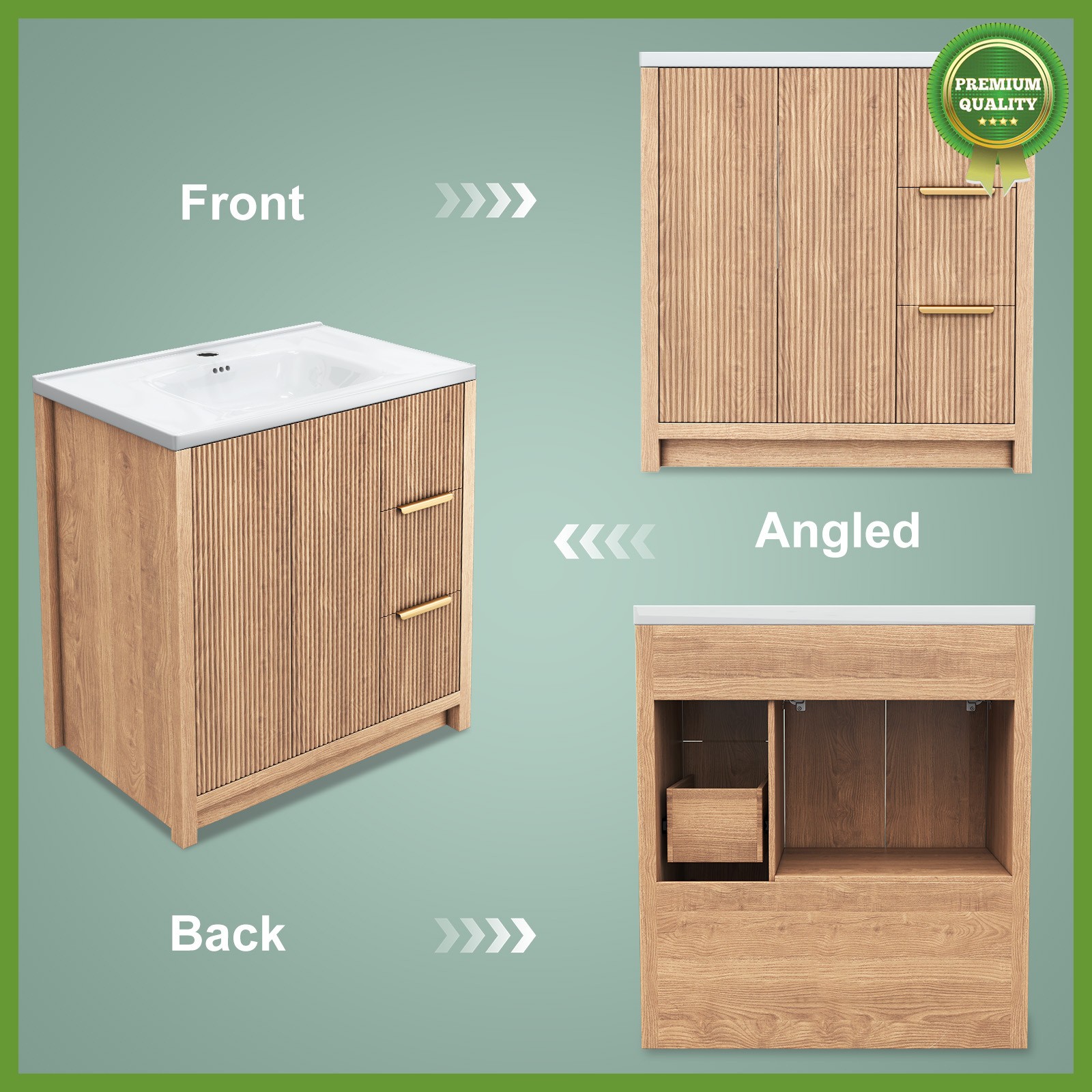 Bathroom Vanity Set,Sink Combo Storage Cabinet Solid Wood Frame Soft-close Doors