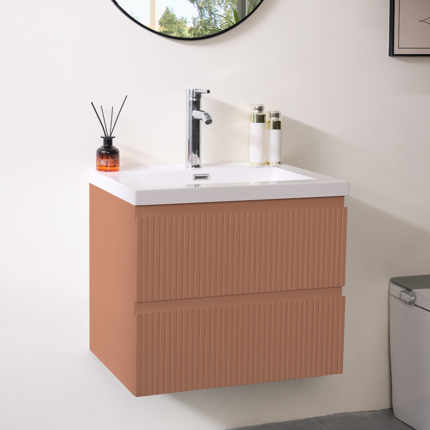 24 in Bathroom Vanity with Resin Sink Wall-mounted Cabinet No Assembly Required