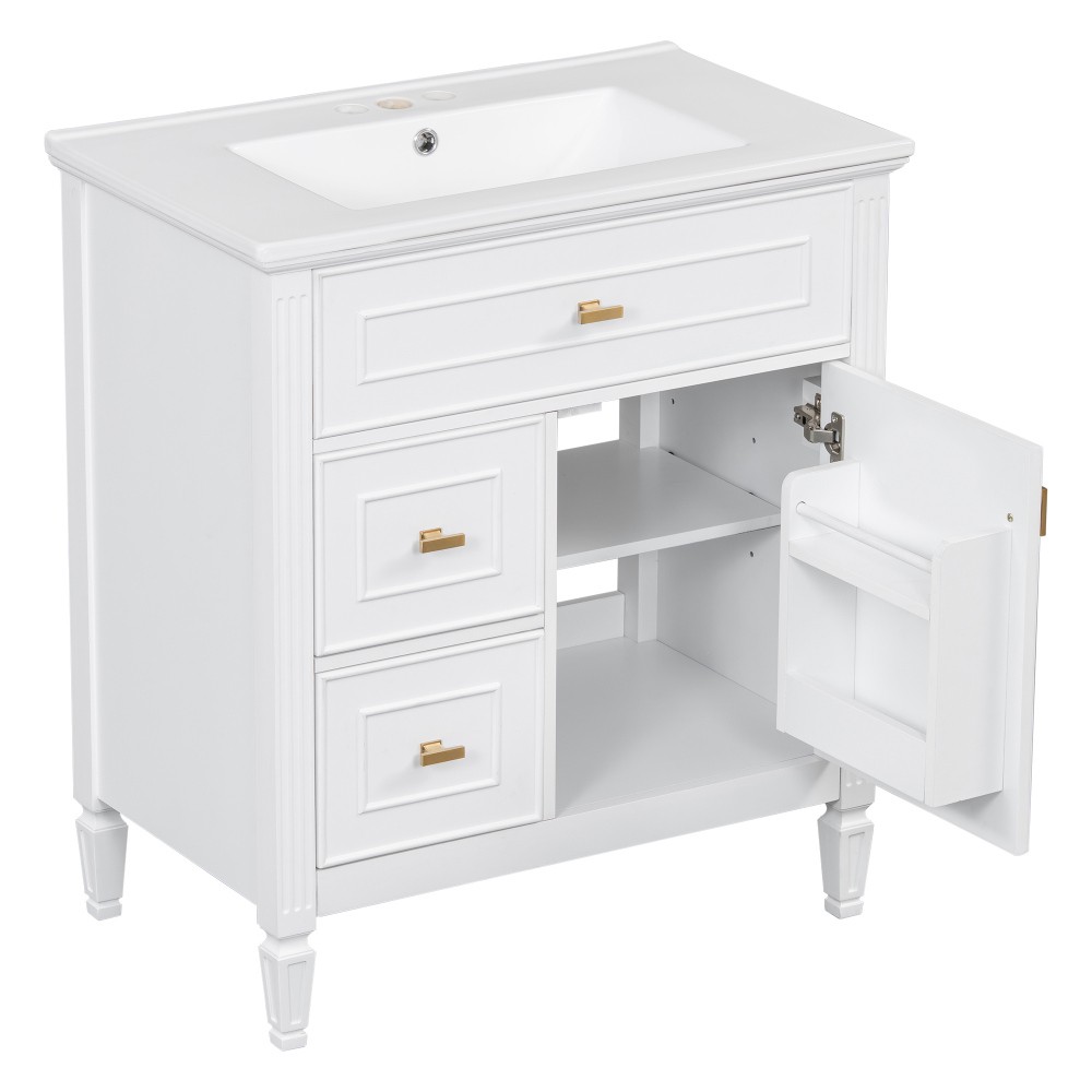 30 Inch Blue Gray Bathroom Vanity Solid Wood Frame MDF Pine Cabinet