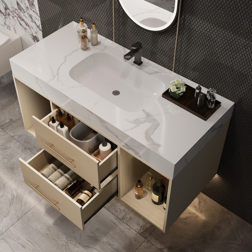 39.4 ” Floating Bathroom Vanity with Ceramic sink, Modern Wall Mounted Vanity